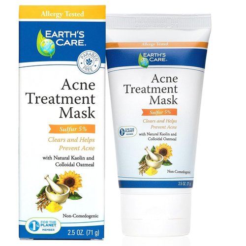 Earth's Care Acne Treatment Mask - 5% Sulfur Formula for Cystic Acne - 2.5 OZ Tube for Clear Skin