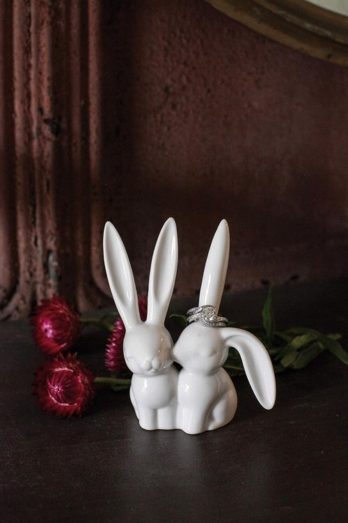Creative Co-Op Ceramic Bunny Rabbits Ring Holder - Charming Jewelry Organizer | Perfect Gift Idea