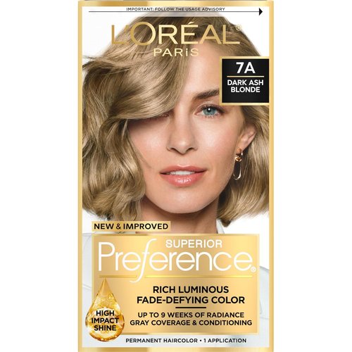 L'Oreal Paris Hair Color - Superior Preference Luminous Fade-Defying Dye, Dark Ash Blonde 7A, 1 Kit