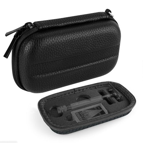 Linkidea Hard Travel Case Compatible with Vikings, Merkur, Shaving Revolution Double Edge Safety Razor, Storage Box Organizer for Safety Razor & Shaving Attachments (Lychee Vegan Leather), Black,