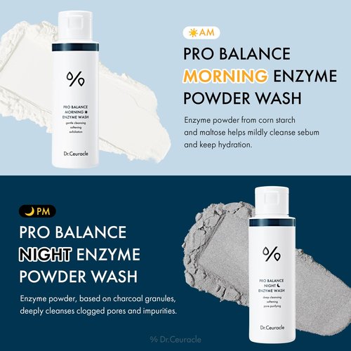 Dr.Ceuracle Day to Night Enzyme Powder Face Wash Set - Korean Natural Enzyme Powder for Deep Pore Cleansing, Sebum Removing, pH Skin Balancing Care