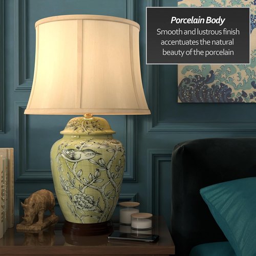 Red Lantern 25-Inch Jade Green Birds and Flowers Table Lamp - Elegant Home Décor Accent