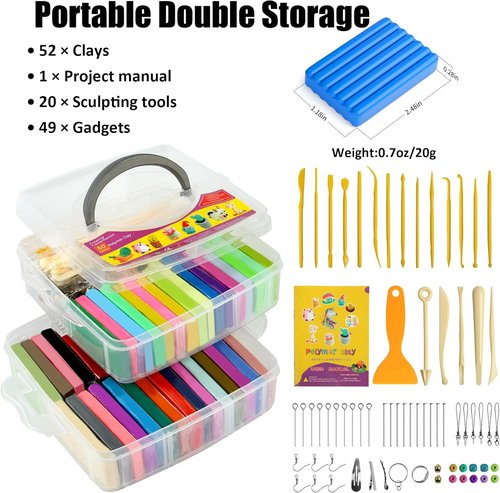 Polymer Clay - 52 Vibrant Colors | Non-Sticky Oven Bake Modeling Clay with Tools - Perfect Gift for Kids & Artists