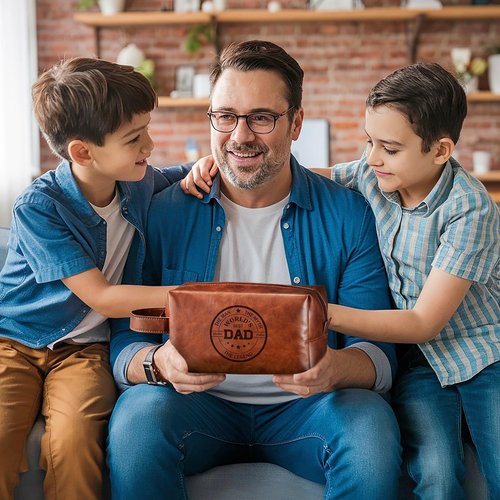EYxsaxenk Man Travel Toiletry Bag - Father's Day World's Best Dad Man PU Leather Travel Essential Makeup Organizer Pouch Bag Organizer Bathroom Accessories Dopp Kit Husband Dad's Birthday Party Gifts