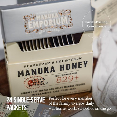 Manuka Emporium Raw Manuka Honey Packets MGO 829+ - 24 x 0.18oz | Certified Monofloral Superfood for Vitality & Immune Support