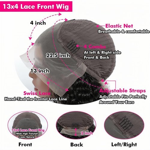 Bob Wig Human Hair 200 Density 13x4 Water Wave Lace Front Wigs Human Hair HD Transparent Lace Frontal Wigs Wet and Wavy Deep Wave Curly Short Bob Wig 12 inch