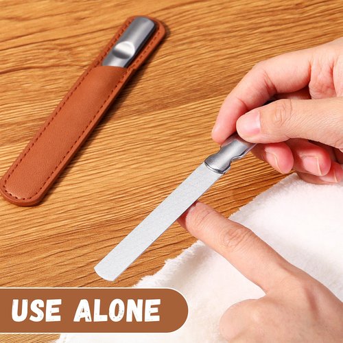 3 Pieces Stainless Steel Nail Files Metal Nail File with Leather Case Heavy Duty Double Sided Metal Manicure Set with Leather Sheath (Brown)