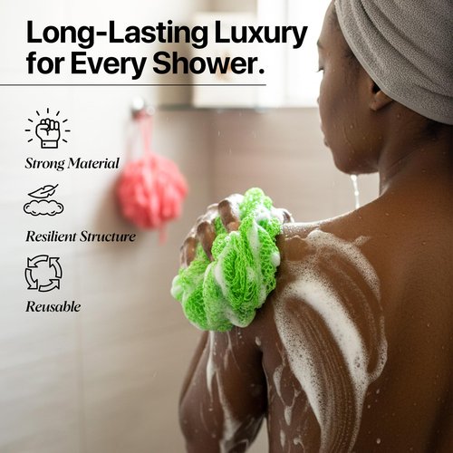 SUDNY Authentic African Net Sponge - 2 Pieces African Exfoliating Body Scrubber Bath Sponge - Daily Use & Quick-Dry Mesh for Smooth Skin - Real African Body Care Bathing Accessories | Pink $ Orange