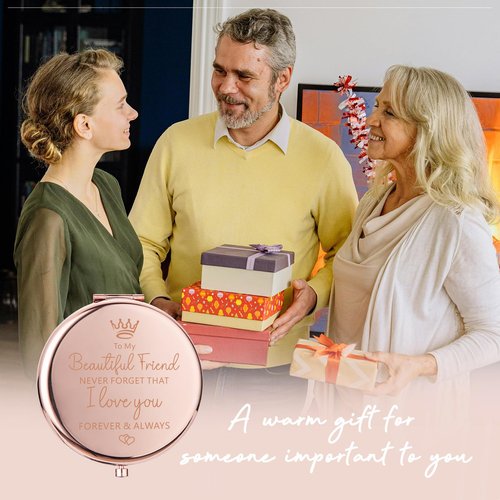 Best Friend Birthday Gifts Compact Mirror, To My Beautiful Friend Rose Gold Compact Mirror for Purses, Mini Pocket Mirror Gifts for Best Friend, Christmas Graduation Friendship Gifts for Women