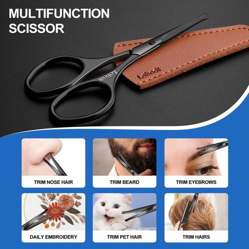 Lobodt 4.1inch round-headed stainless steel small scissors, suitable for trimming facial hair, nose hair, eyebrows, eyelashes, beards, personal care and salon beauty salons (black)