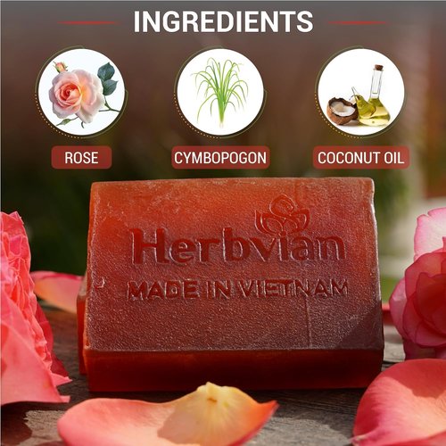 Skiennix Rose Herbal Soap Bars - Moisturizing Bath & Face Cleanser | 2 Pcs with Cymbopogon Martinii Scent