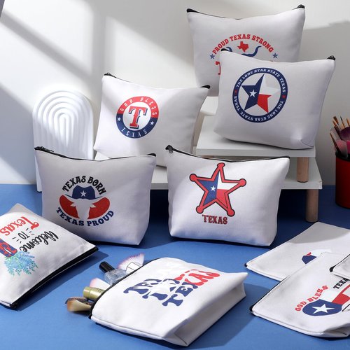 Bulyoou 12 Pcs Texas Souvenirs Gifts Novelty Cosmetic Makeup Bag Gift Red White Blue Zipper Pouch Bag Texas State Independence Day Gifts for Women Home Birthday Party Favors