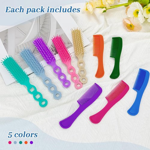 Hair Brush and Combs Set in Bulk Individually Wrapped Travel Comb Brush Bulk for Women Kids Hotel Homeless Charity, Multicolor(100 Pieces)