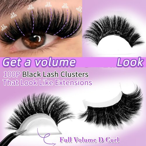 Lash Clusters 200D Long Lash Clusters Thick Volume Lashes Clusters 12-22mm Eyelash Clusters D Curly Cluster DIY at Home Wispy Individual Lashes for Beginners Eyelash Extension by FOINEMYED