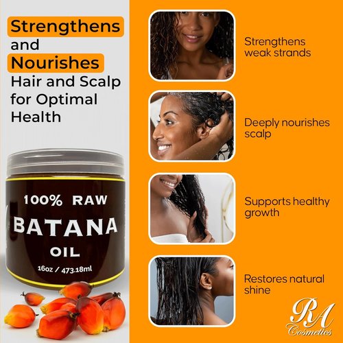 RA Cosmetics 100% Natural Unrefined Batana Hair Oil - Nourishing Moisturizer for Damaged Hair, 16 oz | Strengthens & Repairs