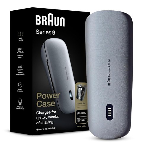 Braun Powercase for Electric Razors - Portable Shaver Case for Series 9 Pro & 8 | Charges Up to 6 Weeks