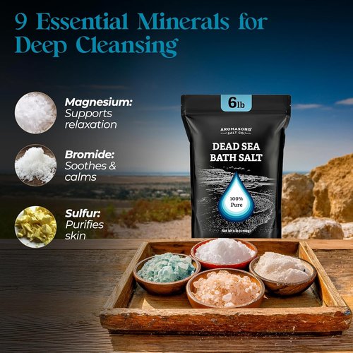Aromasong Dead Sea Salt Bath Soak - 100% Natural 6 Lbs Bulk Pack for Relaxation & Skin Detoxification