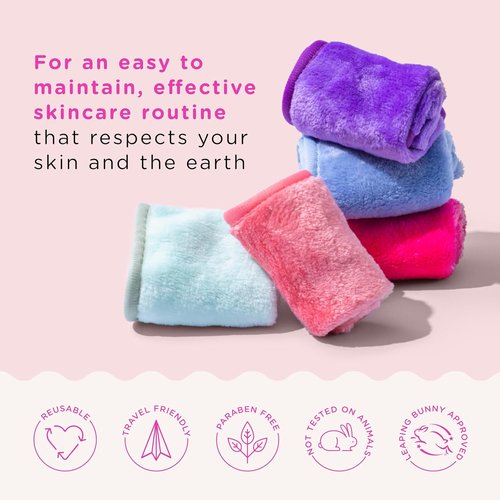 ERASE YOUR FACE Reusable Makeup Remover Cloths - Microfiber Towels for Gentle Cleansing - Water Activated | Multi-Color (4 Pack)