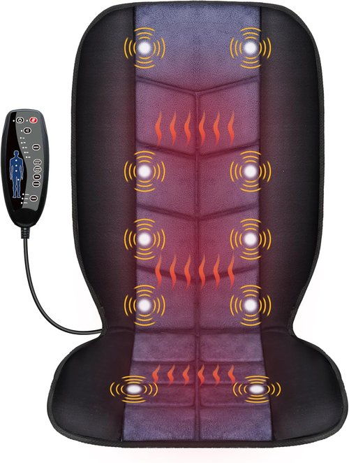 CILI Massage Chair Pad - Heated Back Massager with 10 Vibration Motors | Ideal for Home & Office Use