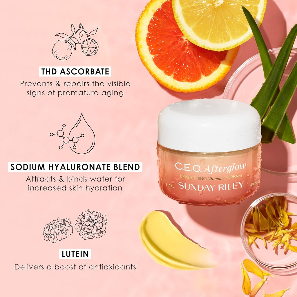 Sunday Riley C.E.O. Afterglow Vitamin C Cream - Brightening Face Moisturizer for Radiant Skin