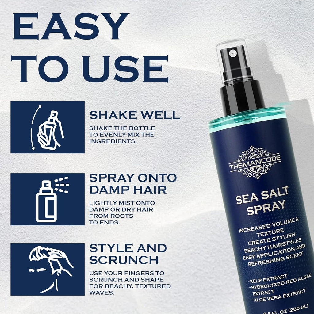 THEMANCODE Sea Salt Spray for Men - Texturizing Hairspray for Instant Volume | 8.8 Oz Travel Essential
