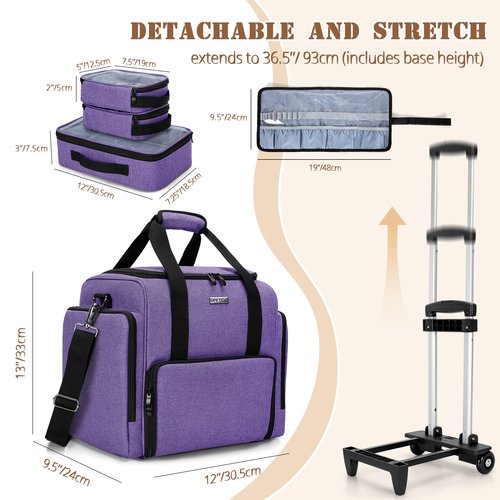 BAFASO Rolling Makeup Case with 3 Removable Pouches and 1 Makeup Brush Bag, Professional Makeup Train Case Cosmetic Bag with Detachable Dolly (Patented), Purple