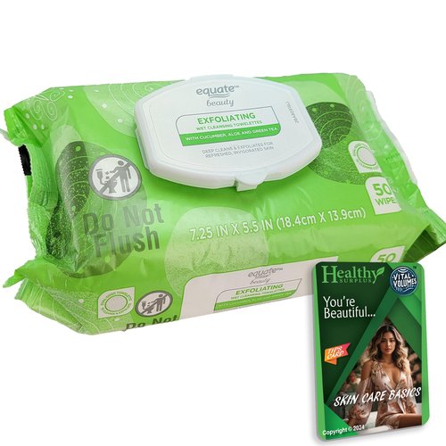 Equate Exfoliating Wet Cleansing Towelettes - Wipes and Vital Volumes Tips Card