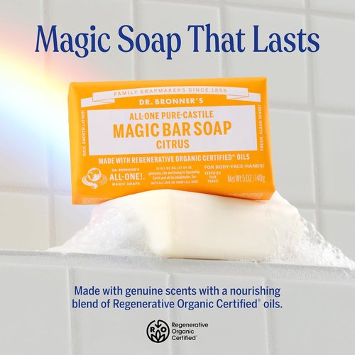 Dr. Bronner's Pure-Castile Soap Bars - Vegan & Organic - Citrus Scent - 5 oz, 2 Pack for Face, Body & Hair
