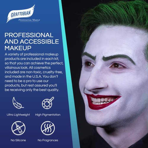 Graftobian Classic Chaos Clown Makeup Kit - Complete 11-Piece Set for Scary Jester or Clown Costume - Deluxe Face Paint with Full Color Instructions Included, Perfect for Cosplaying and Halloween