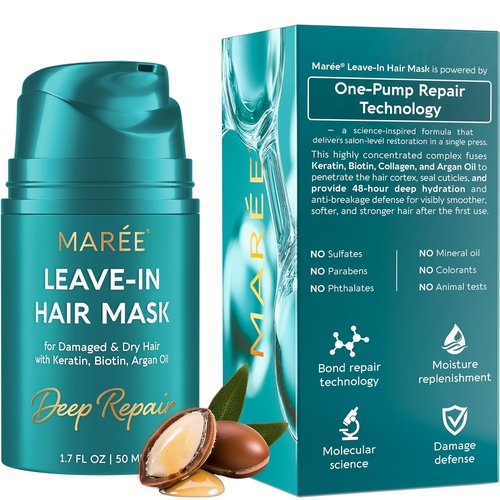 MAREE Deep Conditioning Leave-In Hair Mask - Keratin Treatment with Biotin & Natural Oils for Damaged Hair