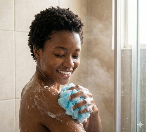 Arumary Exfoliating Shower Towel – Premium Exfoliating Washcloth for All Skin Types - Made in Korea, Blue