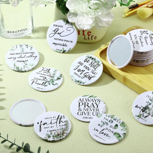GlikCeil 54 Pcs Easter Christian Gifts Compact Mirrors Bulk Inspirational Bible Verse Mini Pocket Makeup Mirror for Coworkers Employees Team Church Party Favors Sunday School Women's History Month