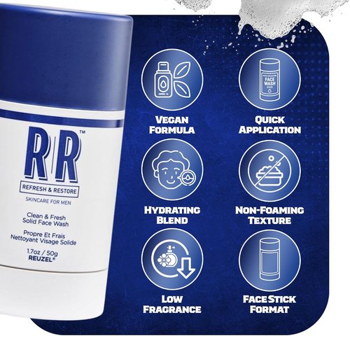 Reuzel Clean And Fresh Face Wash Stick - Hydrating, Vegan Formula | 1.7 oz, Light Masculine Scent