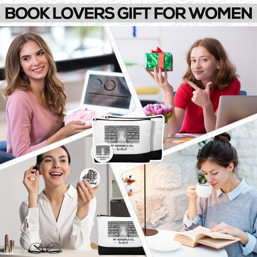 Paterr 20 Pcs Book Lover Gifts for Women Inspirational Bookish Canvas Makeup Bag with Zipper and Mini Compact Mirrors Librarian Appreciation Gift for Book Reading Student Teacher Writer Bookworm