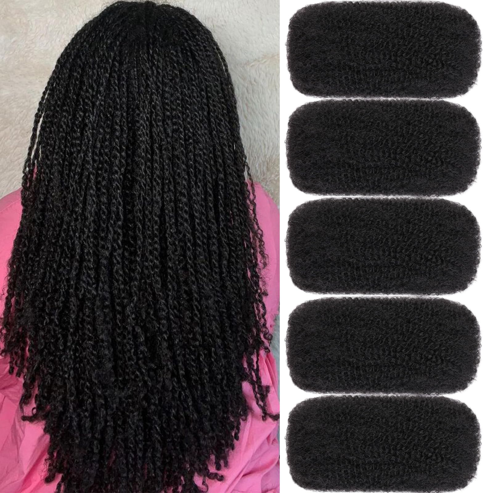 Xtrend 20 Inch 250g 5 Bundles Natural Black Afro Kinky Curly Braiding Bulk Hair For Mini Braiding Twists Afro Kinkys Bulk Synthetic Hair For Micro Spring Twist，Dreadlock Extensions Repair Locs50g/pack