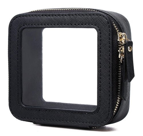 Pinkmik Small Makeup Bag Mini Clear Cosmetic Makeup Case & Toiletry Bag with Zipper Women's Purse Organizer & Car Essentials (Black, MINI-3)