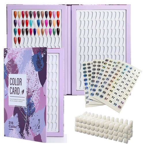 Acycoin2A 216 Nail Color Chart Display Gel Polish Color Book with 240 False Nail Tips and Number Sticker (A)