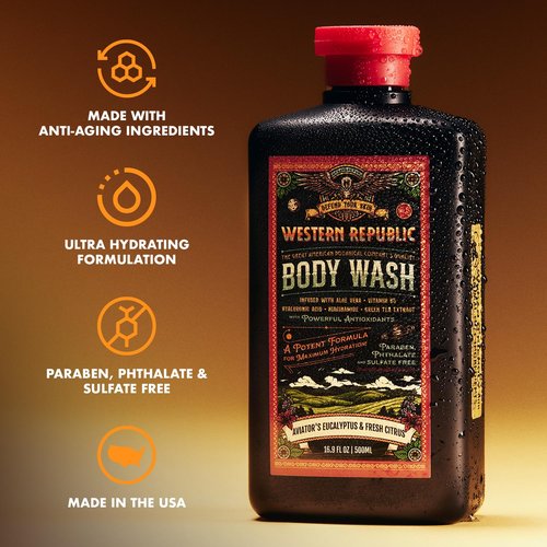 Aviator Men's Body Wash - Eucalyptus & Fresh Citrus Scent | Hydrating Anti-Aging Formula with Aloe & Niacinamide (2 Pack) | Made in USA