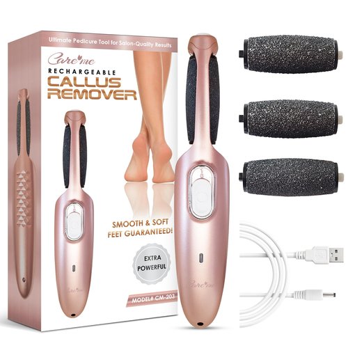 Powerful Electric Callus Remover Wand – Rechargeable Foot File, Grinder & Scrubber - Removes Dead, Hard Skin & Calluses – Best Pedicure Tool for Soft, Smooth Feet for Men & Women (Rose Gold)