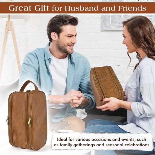 RPBHY Toiletry Bag for Men,Large Leather Dopp Kit & Travel Organizer, Water-Resistant Shaving Bag for Traveling Gift for Him (Brown)