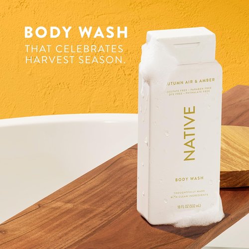 Native Body Wash - Naturally Derived Ingredients - Autumn Air & Amber - Sulfate & Paraben Free - 18 oz (2-Pack)