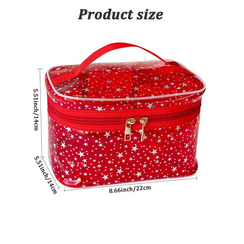 TotePrint Star Print Purple PVC Makeup Bag with Handle - 8.66 * 5.51 * 5.51 inch,Clear Storage Bag Toiletry Pocket Portable Zippered Pouch Waterproof Cosmetic Organizer Bags for Women (Purple-L)