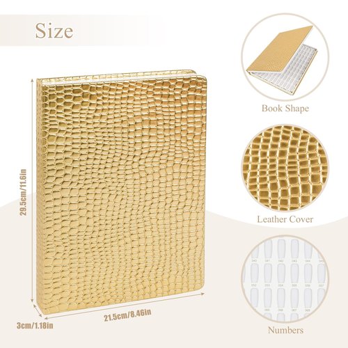 216 Colors Nail Display Chart, Nail Gel Polish Organizer Color Card with 240 False Nail Tips, Nail Color Display Book Chart Salon Nail Supplies Sample Chart Tool Set Nail Swatch (Gold, 1 Pack)