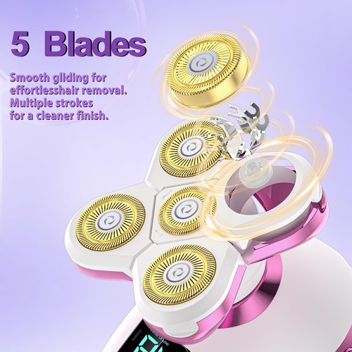 Electric Razors for Women Legs-5D Magnetic Detachable Head Flawless Razor-IPX7 Waterproof Wet Dry Cordless Trimmer-USB Rechargeable Travel Kit