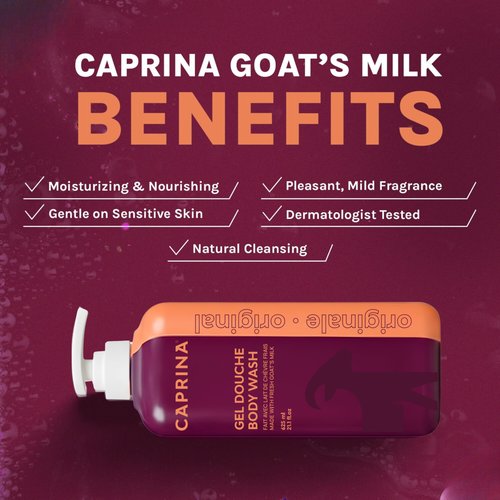 Caprina Fresh Goat’s Milk Body Wash, ORIGINAL Formula, 625 ml, Moisturizing Cleanser for Normal Skin, Gentle Daily Hydration