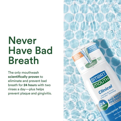 SmartMouth Clinical Zinc Activated Mouthwash - Anti-Plaque & Anti-Gingivitis for Healthy Gum Support - All-Day Fresh Breath - Alcohol-Free, Sugar-Free, & Gluten-Free - Clean Mint - 16 fl oz (2 Pack)