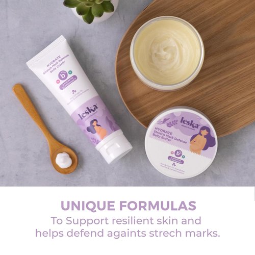 Leska Maternity Cream 2-Pack - Hydrate Stretch Mark Defense Belly Cream & Butter | 4-4.93oz for Pregnancy Months 6-9