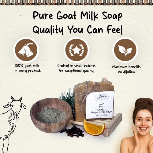 HushHush Farm Organic Goat Milk Soap Bar for Face & Body | Handmade with Goat Milk Soap Bar for Sensitive Skin, Essential Oils | Moisturizing Vitamin-Rich Skincare -Orange Clove 3 Pack