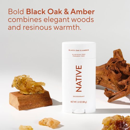 Native Aluminum Free Deodorant, Black Oak & Amber, Large Size Stick, 72 Hour Odor Control, for Women & Men, Contains Naturally Derived Ingredients, 3.1 oz