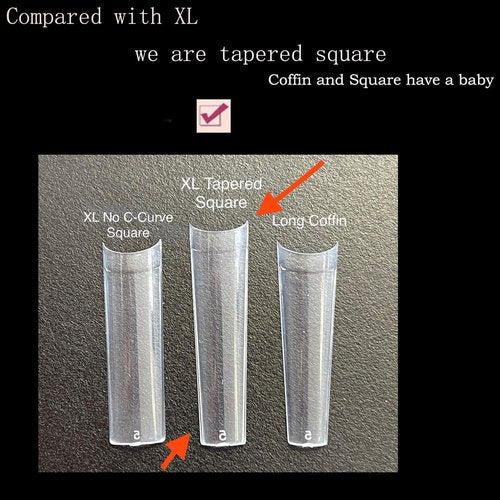 HWHUNO XL Tapered Square Nail Tips No C Curve,500Pcs Clear Medium Half Cover Long Coffin Acrylic Nails Tips Preshaped for Professional Manicure Salon and Home DIY